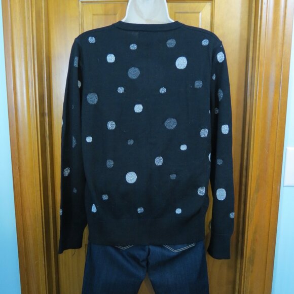 Foxcroft Black & Silver Polka Dot Cardigan Sweater Large - Picture 6 of 11
